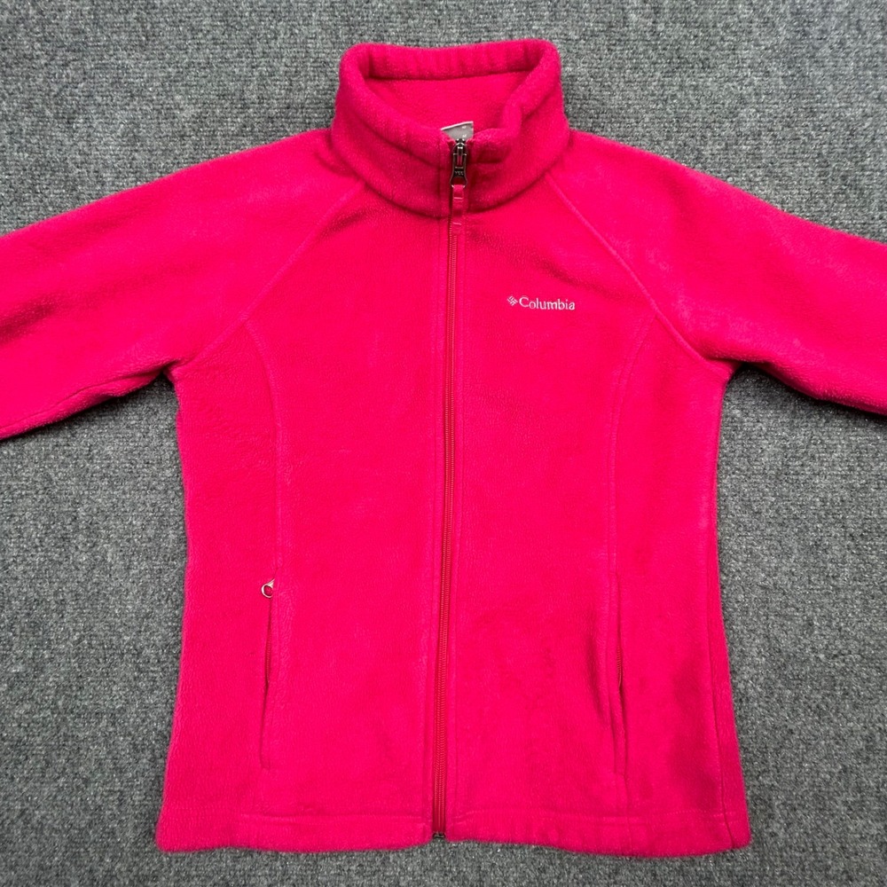 Columbia Benton Springs Fleece Jacket Kids M 10/12 Pink Full Zip Mock Neck Warm‎